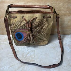 Elliott Lucca Tan Shoulder Bag with Peacock Design